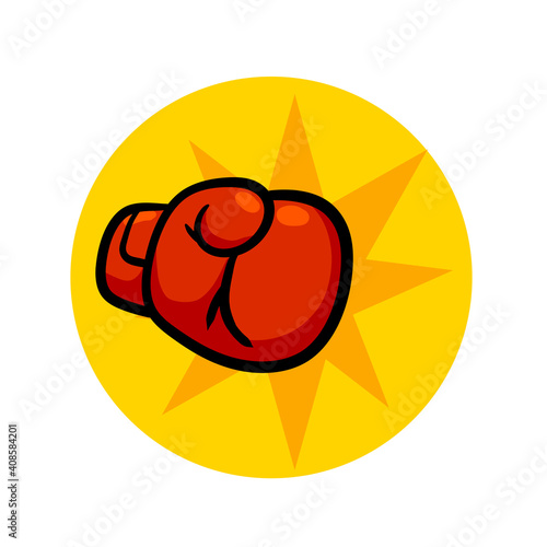 Boxing glove. Fist fight. Extreme sports. Symbol of the strike and a knockout. Sport equipment. Cartoon illustration