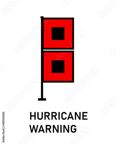 Red Hurricane warning flag icon. Clipart image isolated on white background.