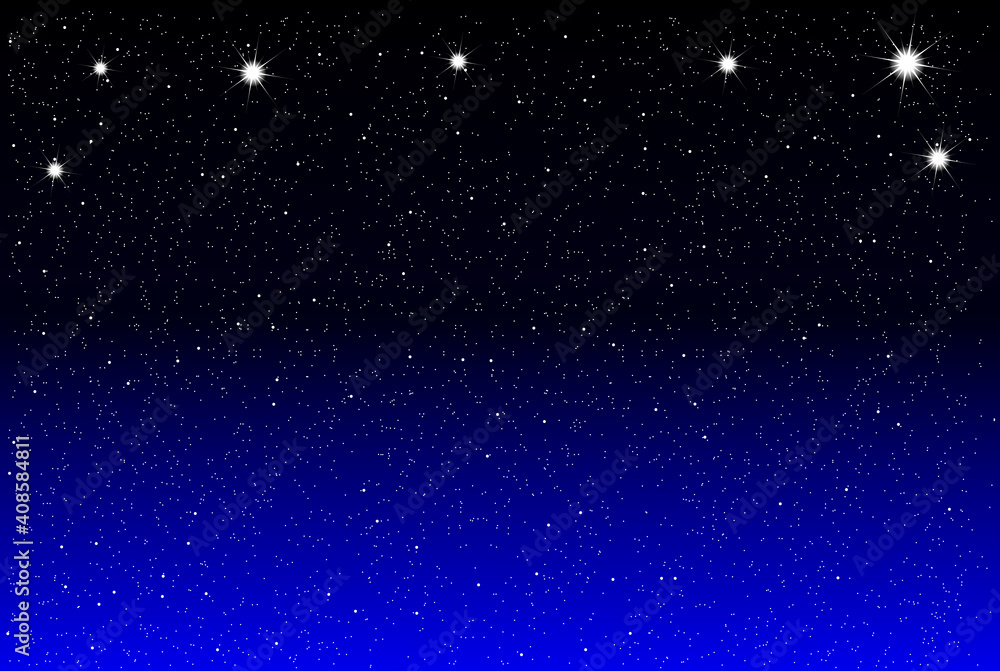 Starry sky of deep space at night. Space background with sparkling stars of big and small sizes. Illustration, vector