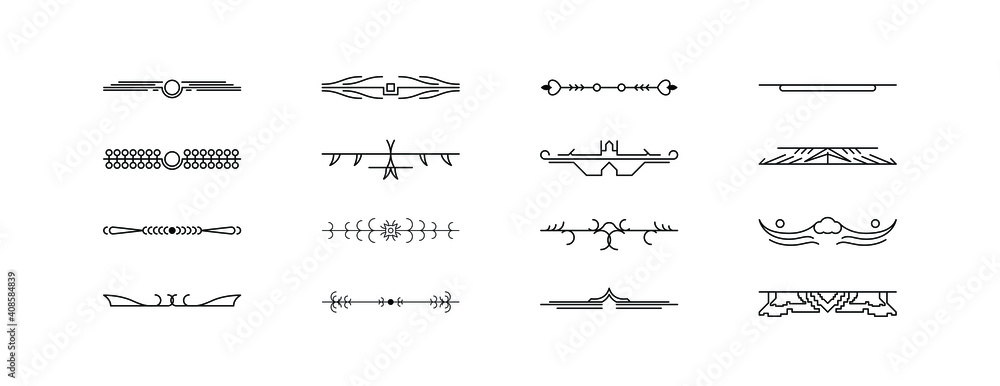 Set Black Simple Line Collection Doodle Border Elements Vector Design Style Sketch Isolated Illustration For Banner