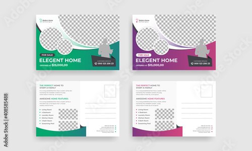 Real estate postcard vector template modern layout for opening invitation