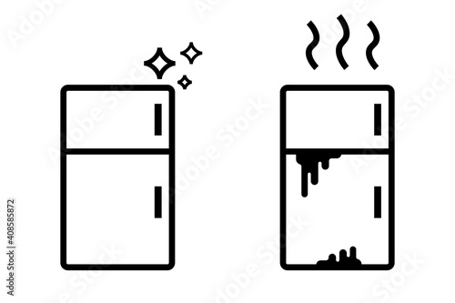 Clean and dirty fridge line icon. Clipart image isolated on white background.