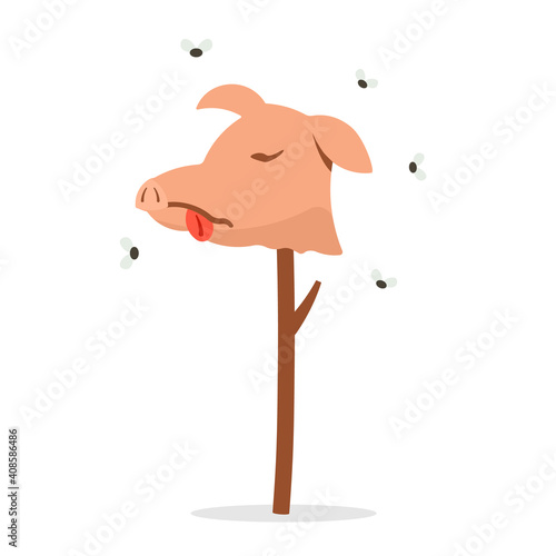 Dead pig head on stick icon. Clipart image isolated on white background. photo