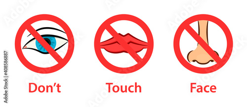 Don't touch face stop sign icon. Clipart image isolated on white background.