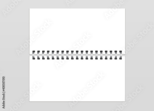 Horizontal Blank on steel springs. Notebook, calendar, Copybook, booklet, journal, organizer, diary. Empty white mockup. EPS10.