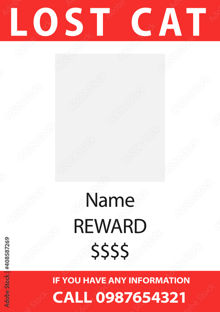 Fototapeta premium Lost Cat Template design. Clipart image.