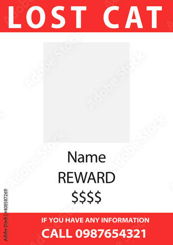 Lost Cat Template design. Clipart image.