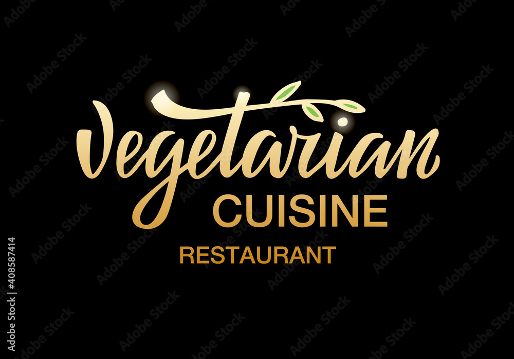 Vector illustration of vegetarian cuisine restaurant lettering for banner, signage, business card, advertisement, product design, healthy food guide, menu. Handwritten creative text for web or print
