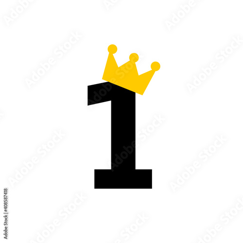 Birthday number one with crown icon. Clipart image isolated on white background.