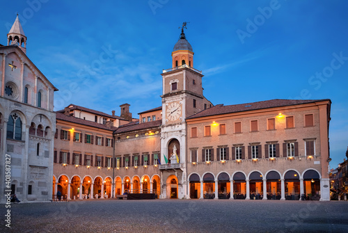 Modena, Italy. Historic building of Town Hall at dusk
