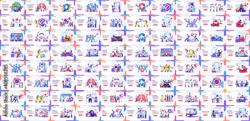 Mega Collection of COVID-19 Coronavirus, doctor, and nurses fight virus concept flat vector illustration. Set of landing page design templates, can use for web banner, infographics, landing page
