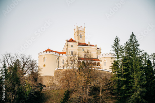 Trakoscan castle in Croatia, Zagorje region. Castle is surrounded by a beautiful lake and forest. photo