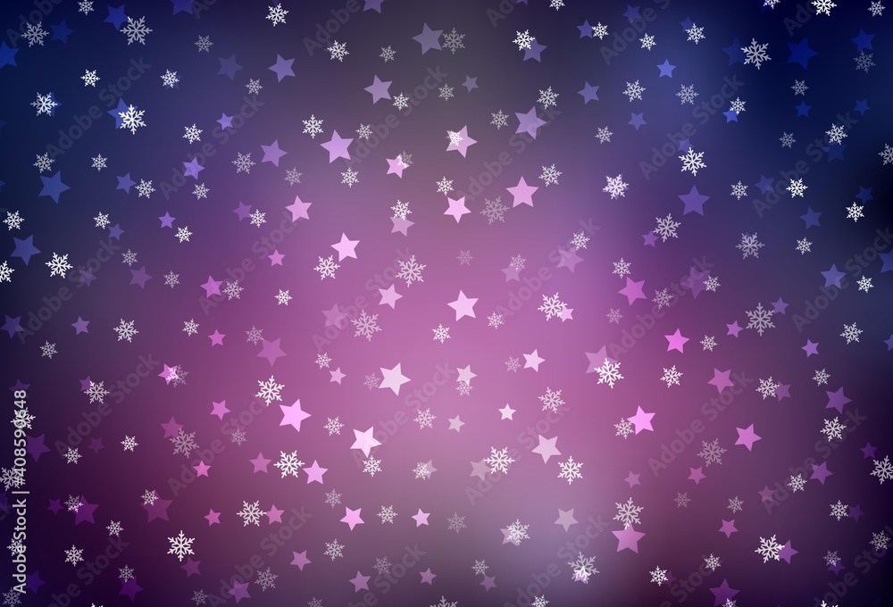 Fototapeta premium Dark Purple vector texture with colored snowflakes, stars.