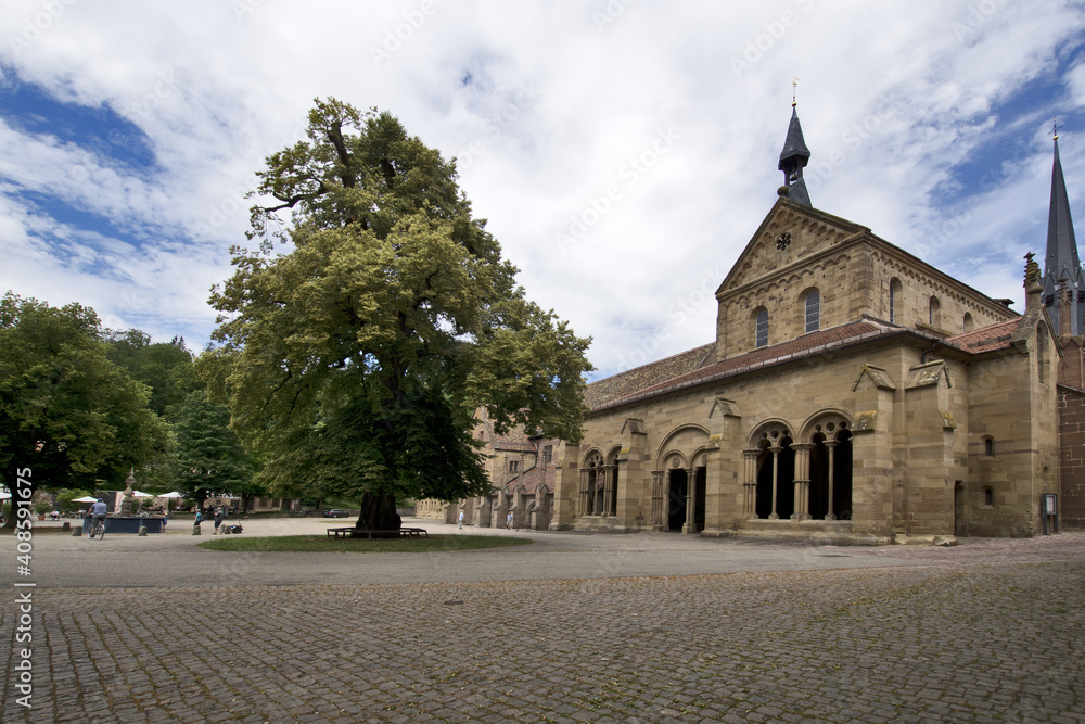 Fototapeta premium Maulbronn Monastery from outside, Germany: is a former Cistercian abbey and one of the best-preserved in Europe, was named a UNESCO World Heritage Site in 1993.