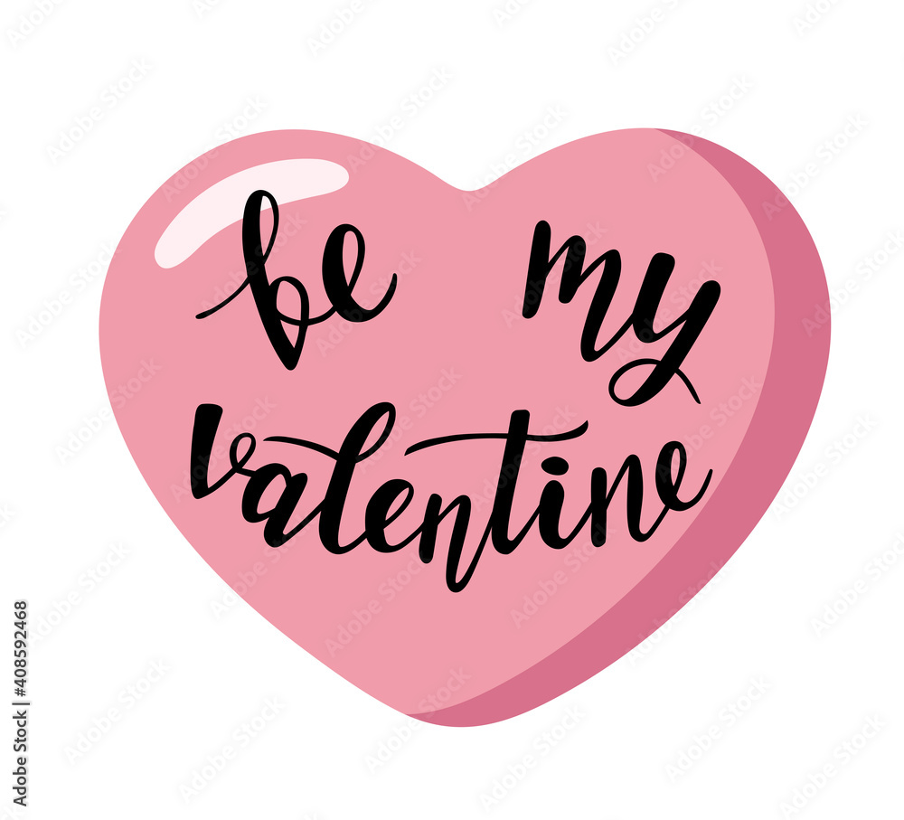 Be my valentine hand lettering on a pink heart background. St.Valentines Day vector for cards, banners, wrapping paper, posters, scrapbooking, pillow, cups and fabric design.
Be my valentine hand lettering on a pink heart background. St.Valentines Day vector for cards, banners, wrapping paper, posters, scrapbooking, pillow, cups and fabric design.