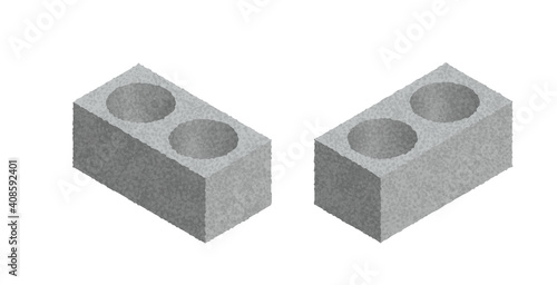 Isometric cinder block isolated on white background. Gray brick. Concrete building block icon. Construction. Flat 3d isometric vector cement block icon illustration.