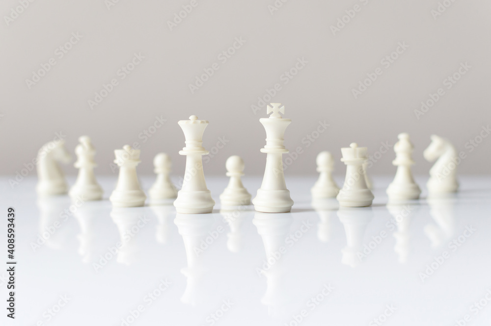 Set of white chess figures. Chessmen.