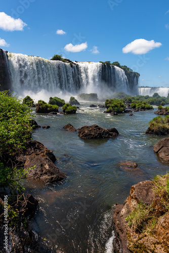Picturesque scenic view of famous Iguazu Falls on border between Argentina and Brazil