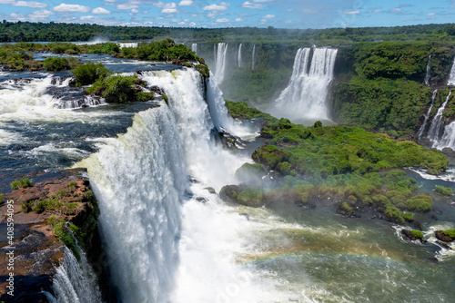 Picturesque scenic view of famous Iguazu Falls on border between Argentina and Brazil