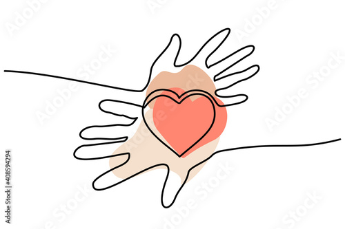 Hands woman and man holding heart. Valentines day card