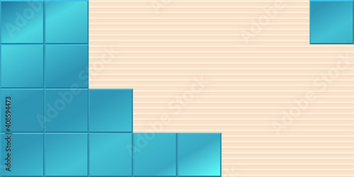 Vector illustration blue ceramic tiles installing with adhesive. Realistic tiles and tile adhesive in flat cartoon style. Tile glue for laying tiles on floors and walls. Construction material.