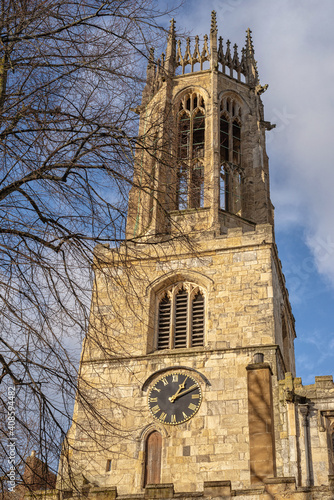 Church with bell tower and clock. photo