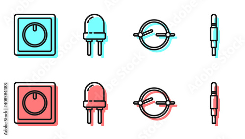 Set line Electric circuit scheme, Electric light switch, Light emitting diode and Audio jack icon. Vector.