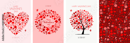 Valentine's day card design. Love Tree, Art Frame, Heart shape. Wedding set. Wallpaper, flyers, invitation, posters, brochure, voucher,banners.