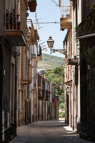 Narrow alley in downtown Randazzo, Sicily, Italy