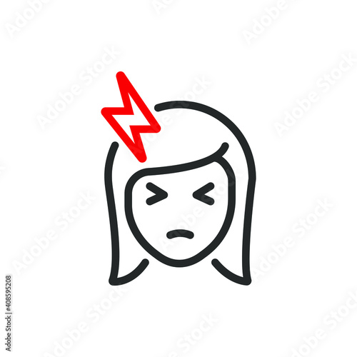 Headache icon flat style. Migraine symbol concept isolated on white background. Vector illustration
