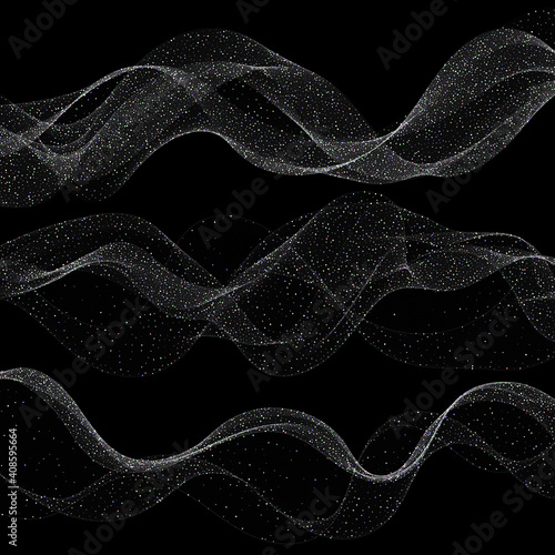 Shiny waves set. Flickering particles. Design element. Festive background. eps 10