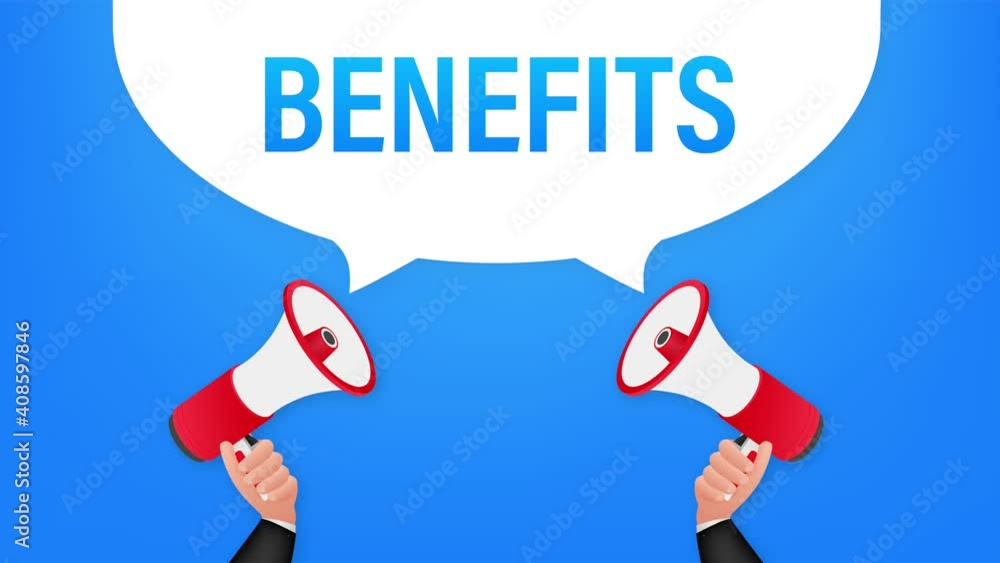 Hand Holding Megaphone with Benefits. Megaphone banner. Web design. Stock illustration. Hand Holding Megaphone with Benefits. Megaphone banner. Web design. Stock illustration.