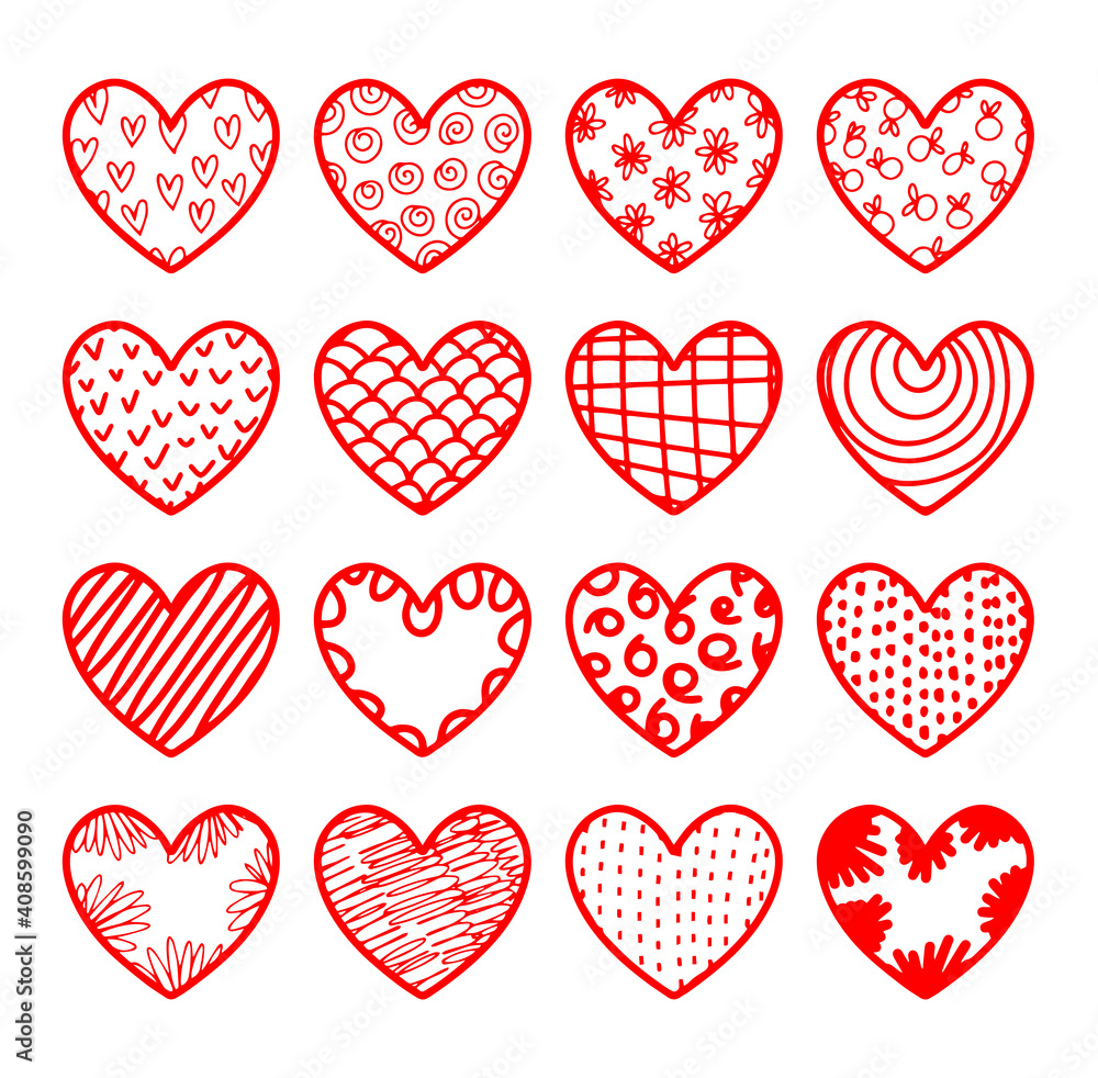 Vector illustration Hand-drawing set of red hearts for St.Valentines Day Vector illustration Hand-drawing set of red hearts for St.Valentines Day