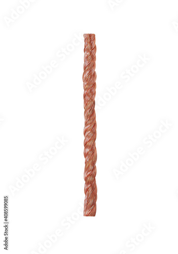Letter I made of copper wire  isolated on white background