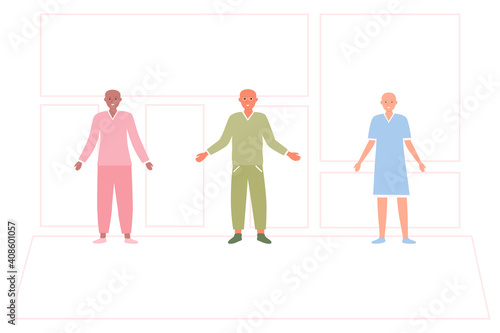 Cartoon banner of multiracial bald children after chemotherapy. Flat illustrations in vector style. Rehabilitation of cancer patients with chemotherapy, great design for any purpose. Fight cancer.