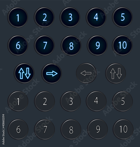 A variant of the elevator button design with neon lighting.