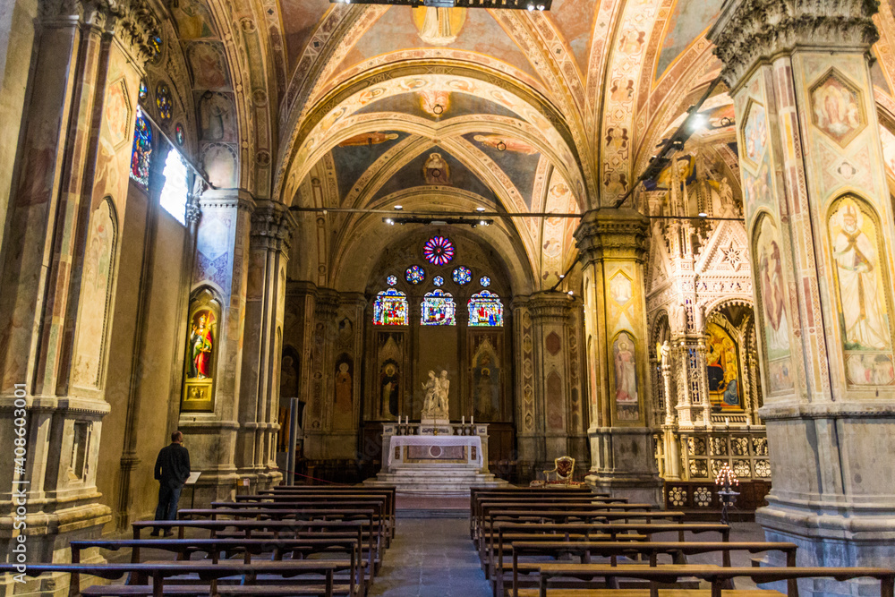 FLORENCE, ITALY - OCTOBER 21, 2018: Interior of Orsanmichele church in Florence, Italy