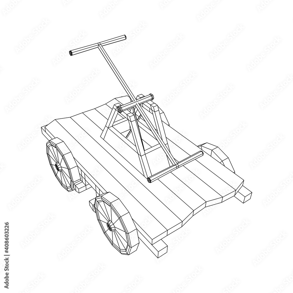 Obraz premium Handcar transportation. Draisine or rail vehicle. Wireframe low poly mesh vector illustration.