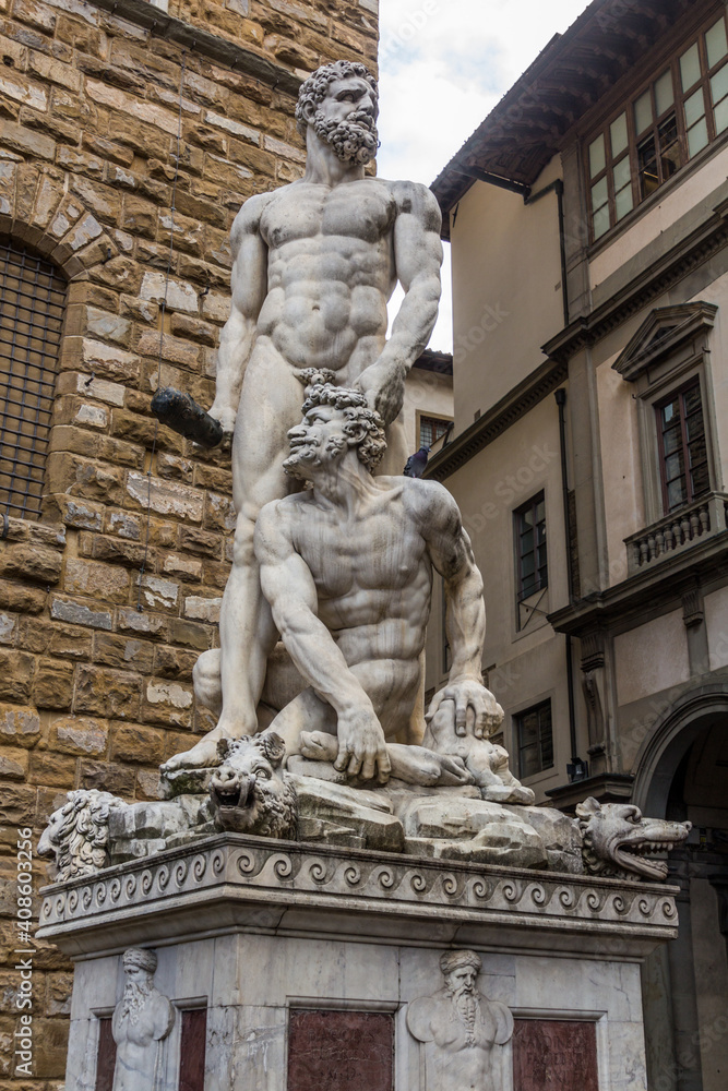 FLORENCE, ITALY - OCTOBER 21, 2018: Hercules and Cacus sculpture in Florence, Italy