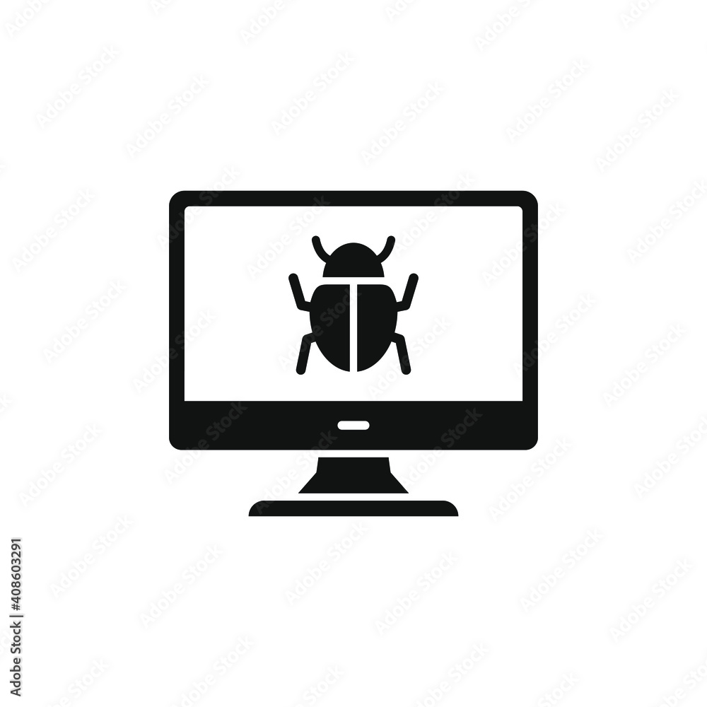 Computer bug icon flat style isolated on white background. Vector illustration Computer bug icon flat style isolated on white background. Vector illustration