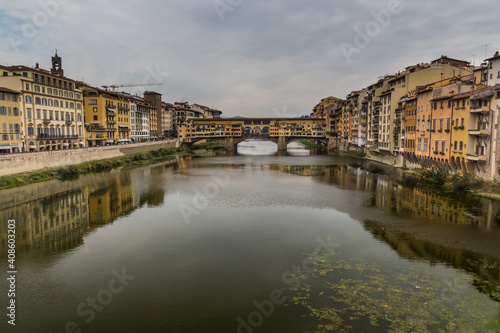 Arno river and Ponte Vecchio bridge in the center of Florence, Italy