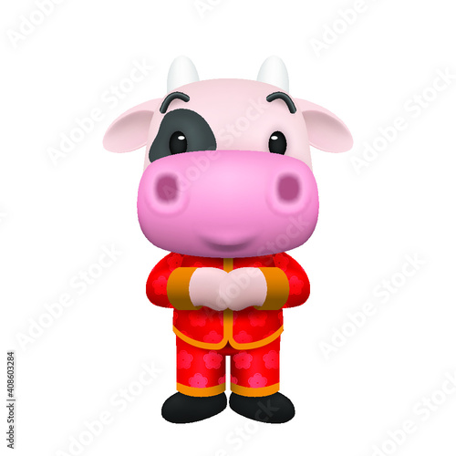 2021 Happy Chinese new year  year of the greeting little cute ox cartoon realistic character design isolated on white background.