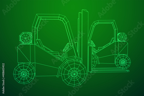 Forklift Loader lift truck. Wireframe low poly mesh vector illustration.