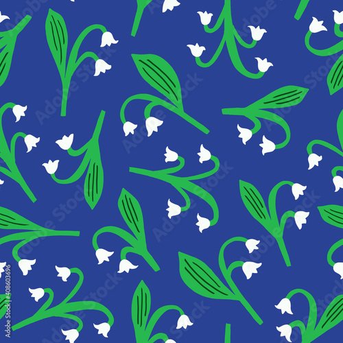 Lily of the valley seamless pattern. Scandinavian texture. Kid design. Vector illustration.