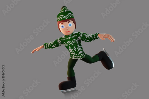 3d rendering illustration, games in the winter outdoors, a man sledding,isolate on gray background.