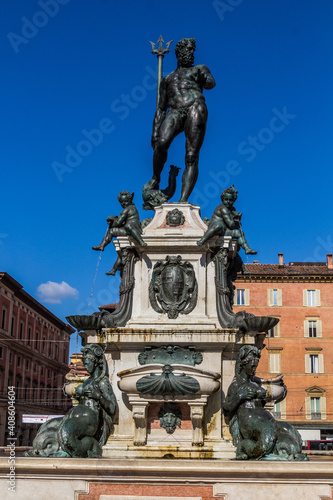 BOLOGNA, ITALY - OCTOBER 22, 2018: Fountain of Neptune in Bologna, Italy