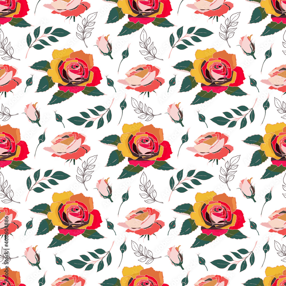 Naklejka premium Abstract roses seamless pattern. Pastel colour design.