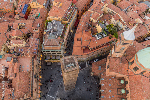 Aerial view of Piazza di Porta Ravegnana square in Bologna, Italy photo