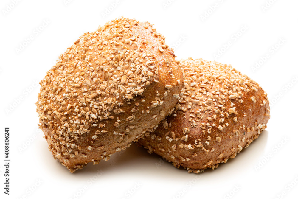 Zwei Dinkel-Vollkornbrltchen freigestellt Zwei Dinkel-Vollkornbrltchen freigestellt