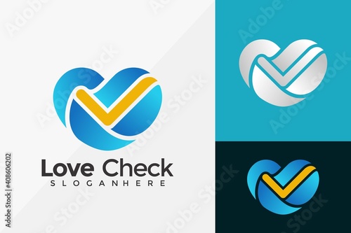 Heart Love Check Combination Logo Design, Brand Identity Logos Designs Vector Illustration Template